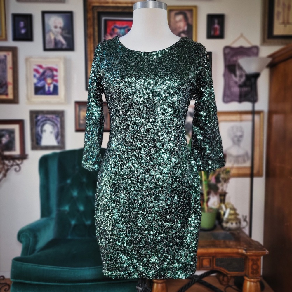 NEW With Tags EXPRESS Dress‎ Green Sequin Bodycon Party Cocktail Short - Size 6